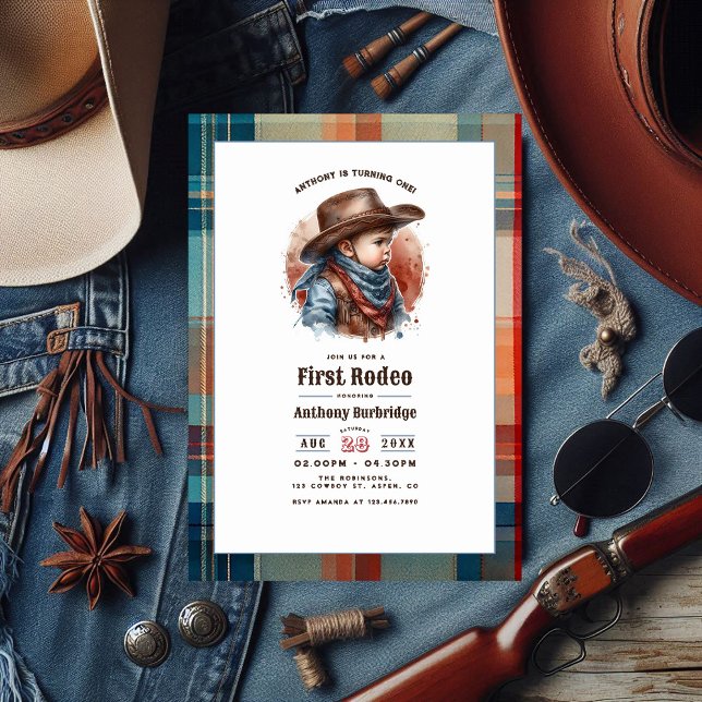 “First Rodeo” Rustic Cowboy 1st Birthday Invitation (“First Rodeo” Rustic Cowboy 1st Birthday Invitation)