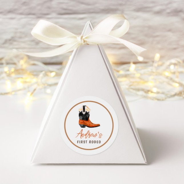 First Rodeo Southern Cowboy Birthday Classic Round Sticker (Creator Uploaded)