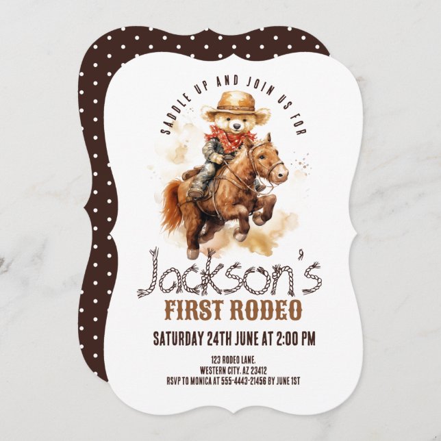 First Rodeo Teddy Bear Horse Boy First Birthday  Invitation (Front/Back)