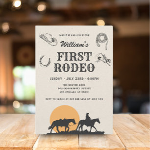 First Rodeo Vintage Neutral Cowboy 1st Birthday Invitation