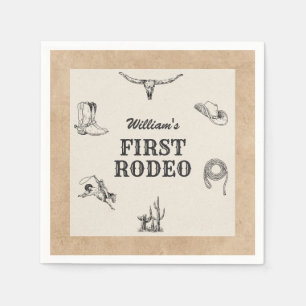 First Rodeo Vintage Neutral Cowboy 1st Birthday Napkin