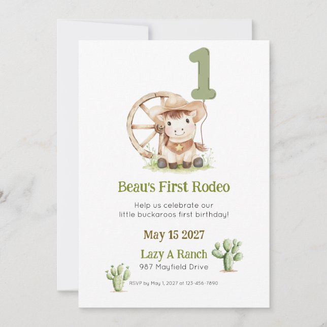 First Rodeo Western Birthday Invitation (Front)