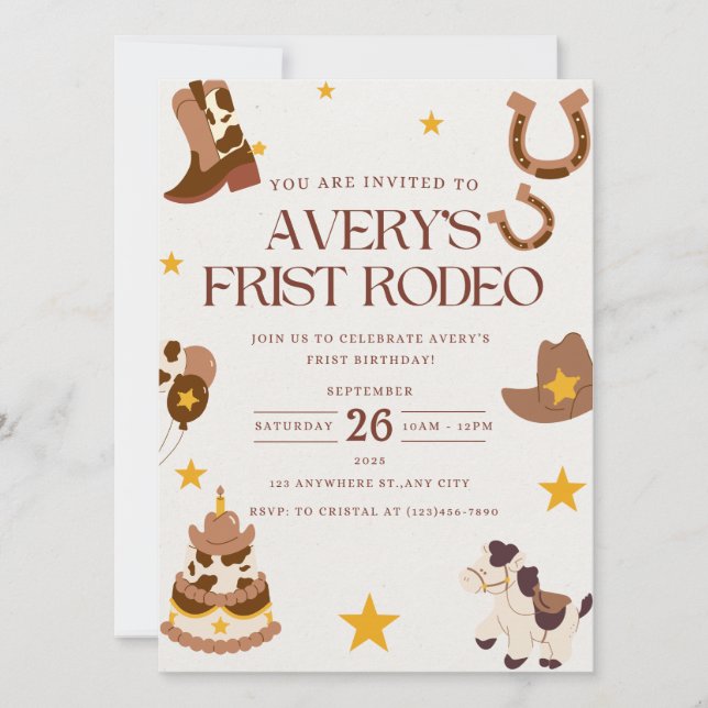 First Rodeo Western Birthday Party Invitation  (Front)