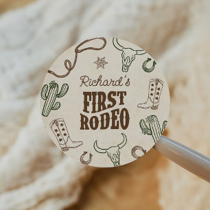 First Rodeo Western Boy 1st Birthday Classic Round Sticker