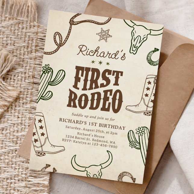First Rodeo Western Boy 1st Birthday Invitation (Creator Uploaded)