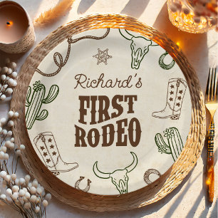 First Rodeo Western Boy 1st Birthday Paper Plate