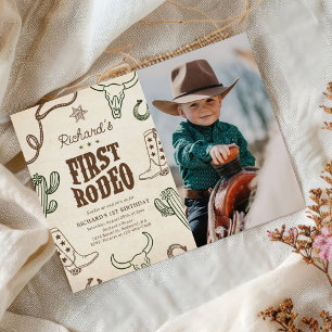 First Rodeo Western Boy 1st Birthday Photo Invitation