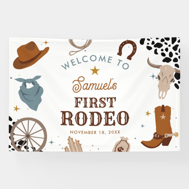 First Rodeo Western Boy First Birthday Welcome Banner (Horizontal)