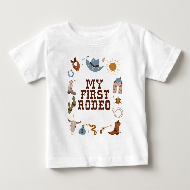 First Rodeo Western Cowboy 1st Birthday Baby T-Shirt (Front)