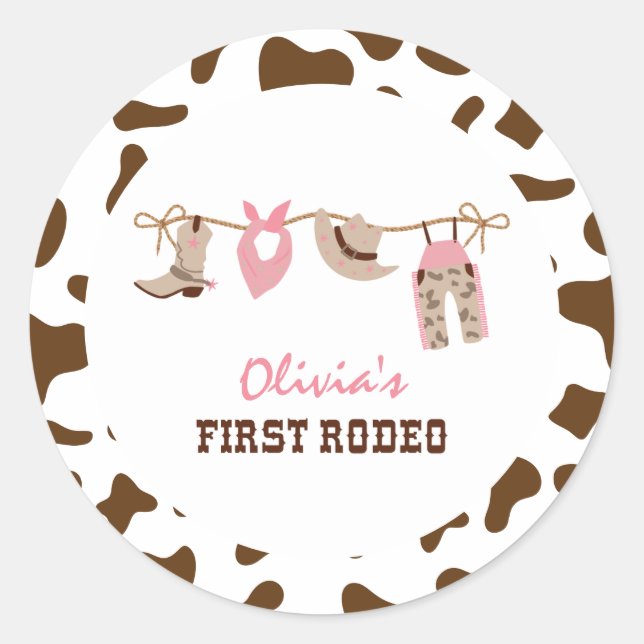 First Rodeo Western Cowboy 1st Birthday Classic Round Sticker (Front)