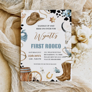 FIRST RODEO Western Cowboy 1st Birthday Invitation