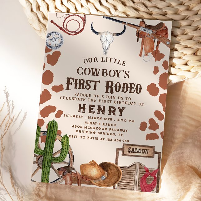 First Rodeo Western Cowboy 1st Birthday  Invitation (Creator Uploaded)