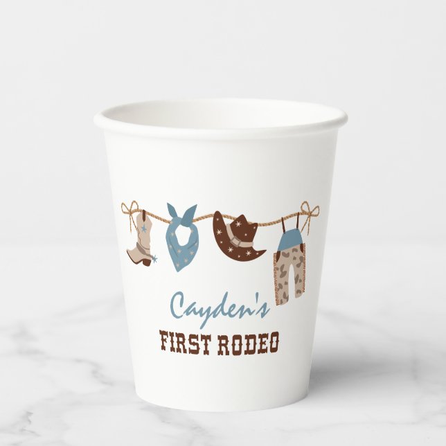 First Rodeo Western Cowboy 1st Birthday Paper Cups (Front)