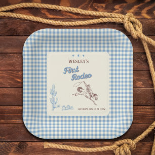 First Rodeo Western Cowboy 1st Birthday Paper Plate