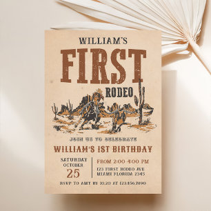 First Rodeo Western Cowboy 1st Birthday Party Invitation
