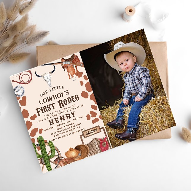 First Rodeo Western Cowboy 1st Birthday Photo Invitation (Creator Uploaded)