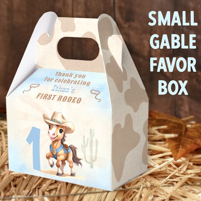 First Rodeo Western Cowboy Birthday Boy Favour Box (1st Rodeo Small Gable Favor Boxes - You can choose from 3 sizes of these gable favor boxes)