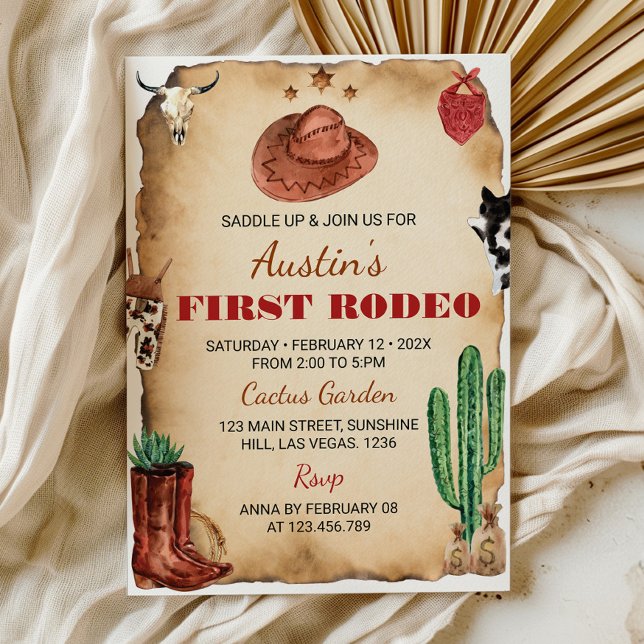 First Rodeo Western Cowboy Birthday Invitation (Creator Uploaded)