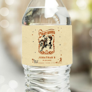 First Rodeo Western Cowboy Birthday Party Water Bottle Label