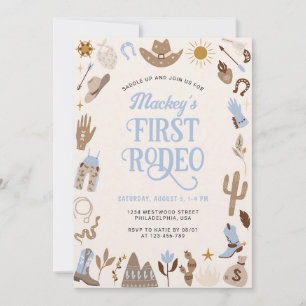 First Rodeo Western Cowboy Blue Birthday Invitation