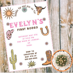 First Rodeo Western Cowboy Boho Birthday  Invitation