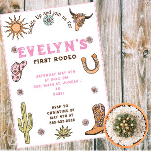 First Rodeo Western Cowboy Boho Birthday  Magnetic Invitation