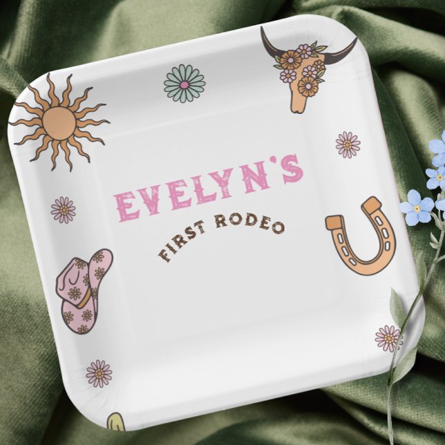 First Rodeo Western Cowboy Boho Birthday  Paper Plate (Creator Uploaded)