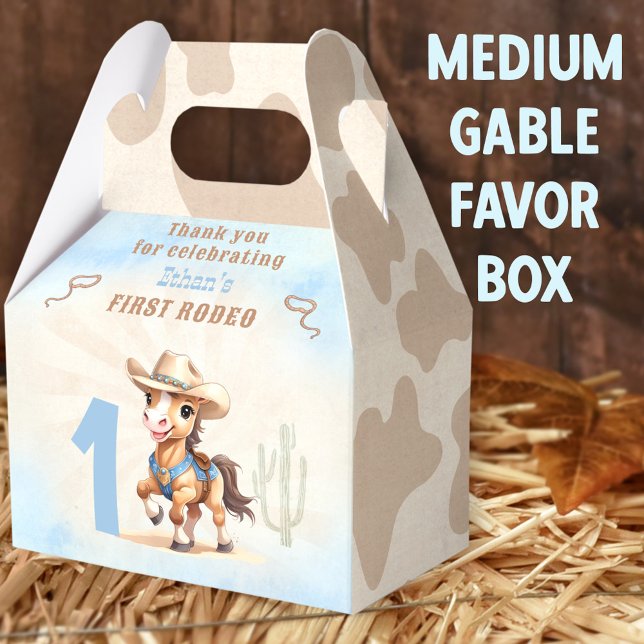 First Rodeo Western Cowboy Boy Medium Favour Box (1st Rodeo Medium Gable Favor Boxes - You can choose from 3 sizes of these gable favor boxes)