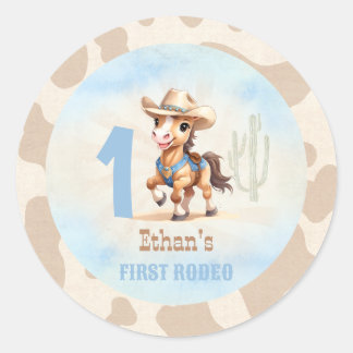 First Rodeo Western Cowboy Horse 1st Birthday Classic Round Sticker