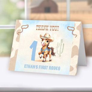 First Rodeo Western Cowboy Horse Birthday Boy Thank You Card