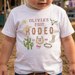 First Rodeo Western Cowgirl 1st Birthday Party Baby T-Shirt