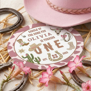 First Rodeo Western Cowgirl 1st Birthday Party Round Paper Coaster