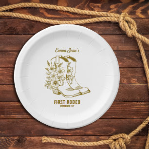First Rodeo Western Cowgirl Boots 1st Birthday Paper Plate