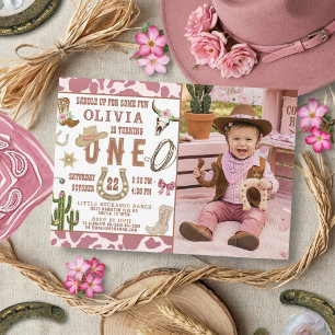 First Rodeo Western Cowgirl Photo 1st Birthday Invitation