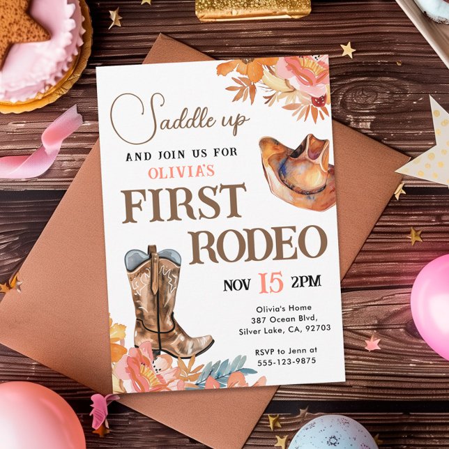First Rodeo Western Girl 1st Birthday Invitation (Creator Uploaded)