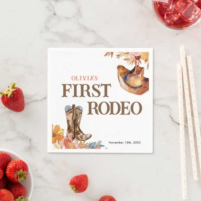 First Rodeo Western Girl 1st Birthday Napkin (Insitu)