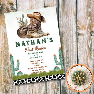 First Rodeo Western Horse  Cowboy Hat Cactus Invitation