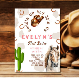 First Rodeo Western Horse  Cowboy Hat Cactus Invitation