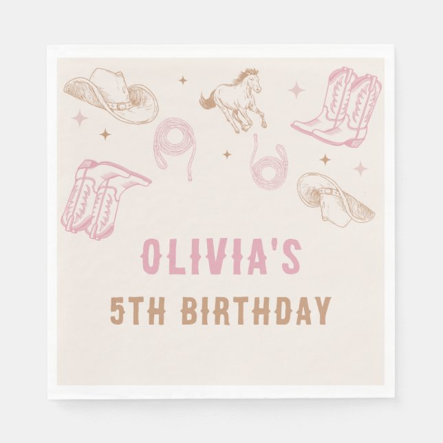 First Rodeo Western Pink Cowgirl Birthday  Napkin (Front)