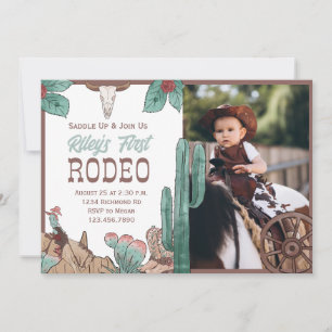 First Rodeo Western Southwestern Cowboy Birthday Invitation