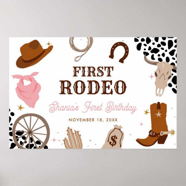 First Rodeo Western Wild West Girl First Birthday Poster (Front)