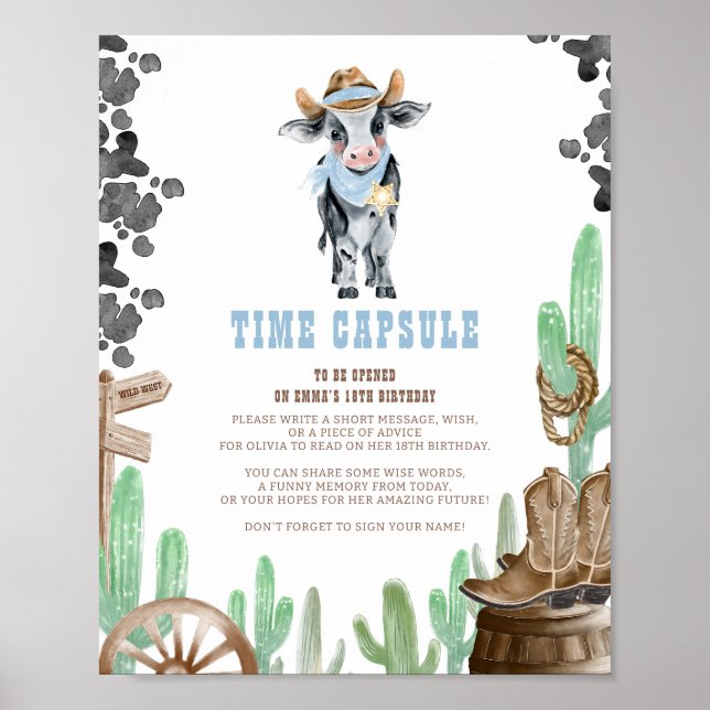 First Rodeo Wild West Baby Cow Time Capsule Sign (Front)