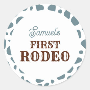 First Rodeo Wild West Blue Boy First Birthday Classic Round Sticker