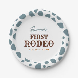 First Rodeo Wild West Blue Boy First Birthday Paper Plate