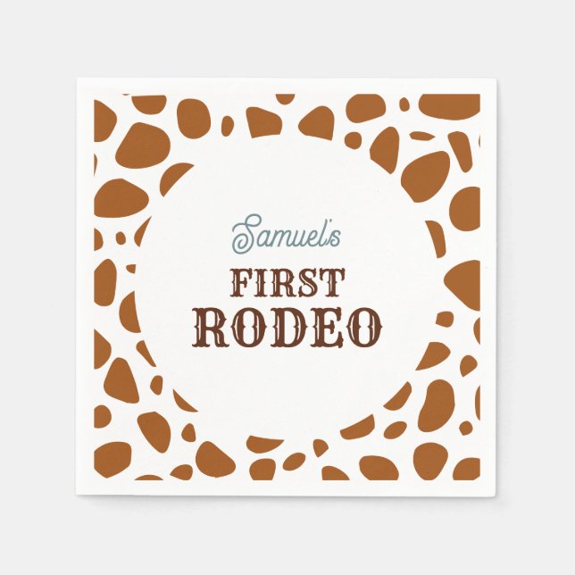 First Rodeo Wild West Brown Boy First Birthday Napkin (Front)