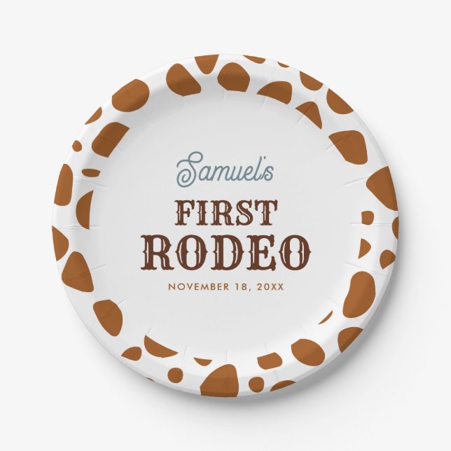 First Rodeo Wild West Brown Boy First Birthday Paper Plate (Front)