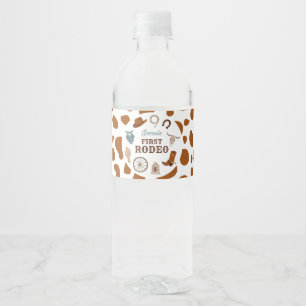 First Rodeo Wild West Brown Boy First Birthday Water Bottle Label