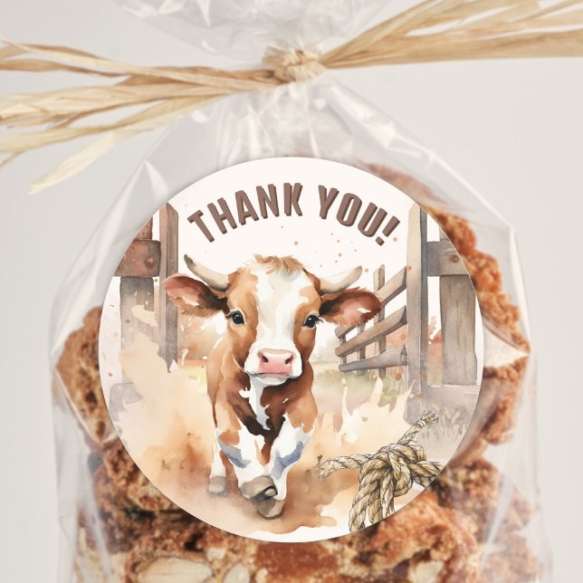 First RODEO | Wild West Bull Cowboy 1st Birthday Classic Round Sticker (Creator Uploaded)