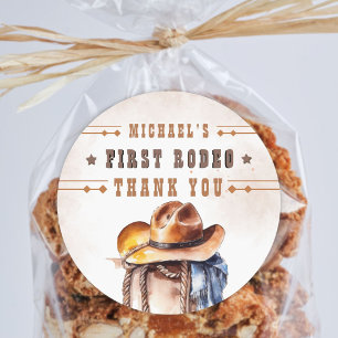 First RODEO   Wild West Cowboy 1st Birthday Boy Classic Round Sticker