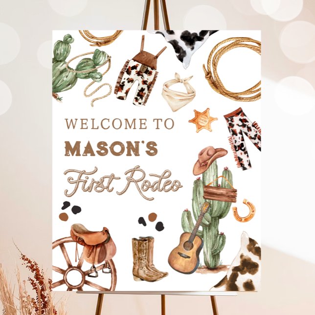 First Rodeo Wild West Cowboy Boy Birthday Welcome Poster (Creator Uploaded)